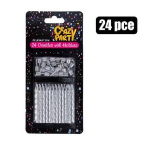 Candle birthday 24 candles+holders silv