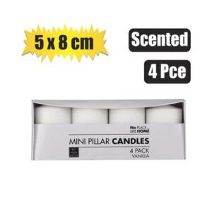 Candle set 4pc pillars 5x8cm scented