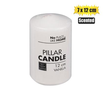 Candle pillar round white 12x7cm scented