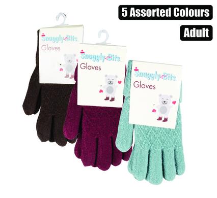 Gloves adult knitted w/design asstd