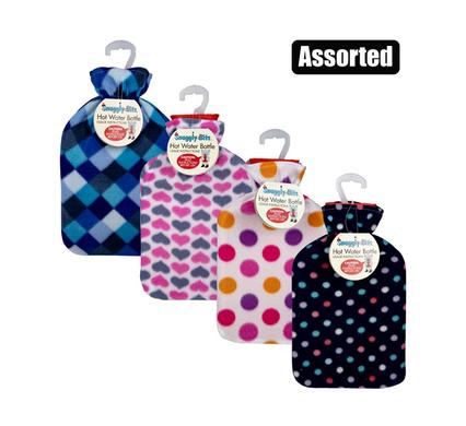 Hotwater bottle w/fleece cover asstd 2l