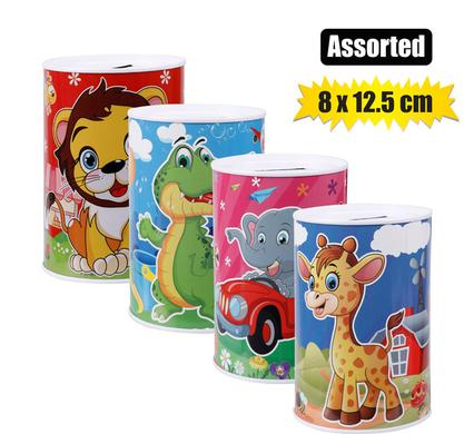 Money-bank tin kiddies asstd 8x12,5cm