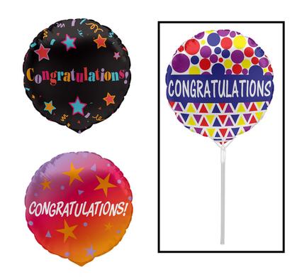 Balloon air fill w/stick congrats 25cm