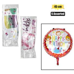 Balloon w/stick air bday asstd 45cm