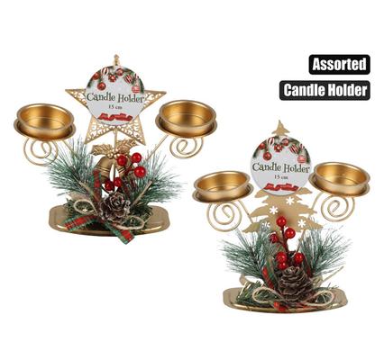 Xmas table decor candleholder asstd