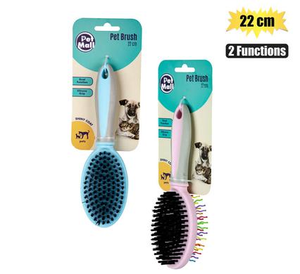Pet dog/cat brush 22cm 2-function asst