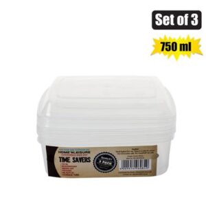 Container clear 3pce rect 750ml