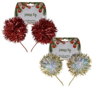 Xmas dress up headband w/pompoms asstd