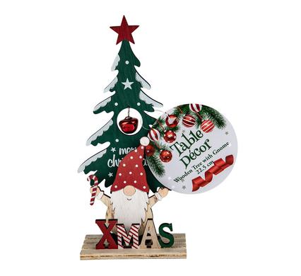 Xmas table decor wooden tree w/gonk