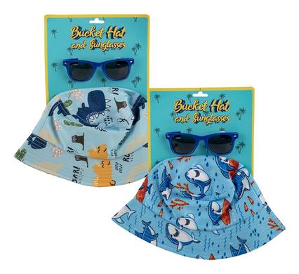 Hat set bucket hat with sunglasses boy