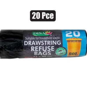 Refuse bag black 20pc 750x950mm d/string