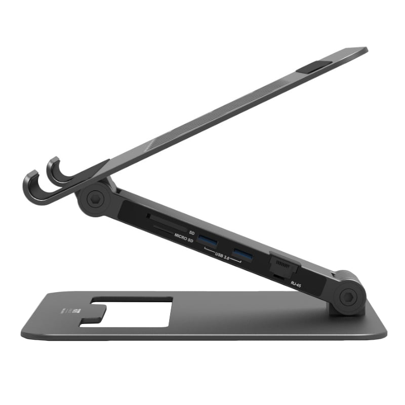 Port Connect Adjustable Stand + Dock Type-C to 1 x RJ45|2 x USB3.1 Gen1|2 x HDMI 4k@60Hz|1 x Type-C|PD85W|SDand Micro SD Reader - Image 3